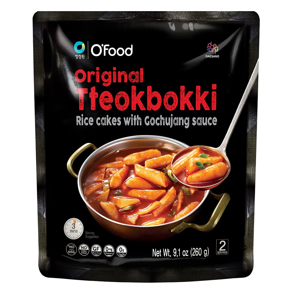 C O'Food Original Tteokbokki, Gluten-Free Korean Rice Cakes, Authentic Spicy Korean Street Food Snack, Perfect with Cheese and Ramen Noodles, Ready to Eat, No MSG, No Corn Syrup, Pack of 1