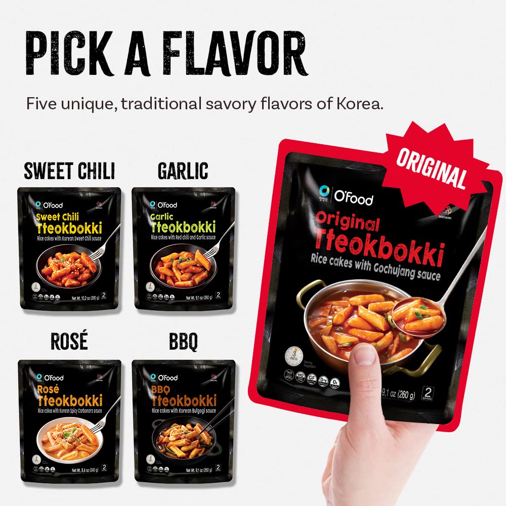 C O'Food Original Tteokbokki, Gluten-Free Korean Rice Cakes, Authentic Spicy Korean Street Food Snack, Perfect with Cheese and Ramen Noodles, Ready to Eat, No MSG, No Corn Syrup, Pack of 1