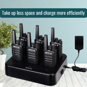 Retevis RT68 Walkie Talkies Rechargeable, Portable Two Way Radios 6 Pack with Six-Way Multi Gang Charger, Heavy Duty Walkie Talkie for Adults, Hands Free, Long Range, for School Restaurant Farm