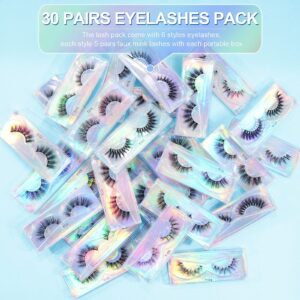 MAGEFY Lashes 30 Pairs 6 Styles Faux Mink Eyelashes, Fake Eyelashes Natural Look to Dramatic Volume False Lashes, 3D Lashes Pack with Eyebrow Grooming Kit