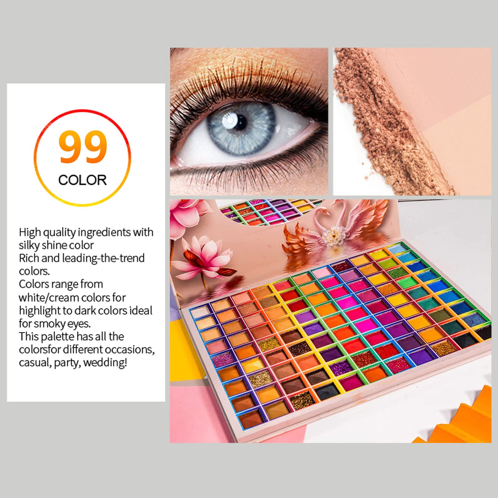 99 Colors Makeup Eyeshadow Palette, Professional Waterproof Matte Glitter Makeup Pallet Colorful Powder Rainbow Colors Eye Makeup Gift