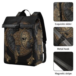 ALAZA Boho Crescent Moon & Sun Dreamcatcher Large Laptop Backpack Purse for Women Men Waterproof Anti Theft Roll Top Backpack, 13-17.3 inch