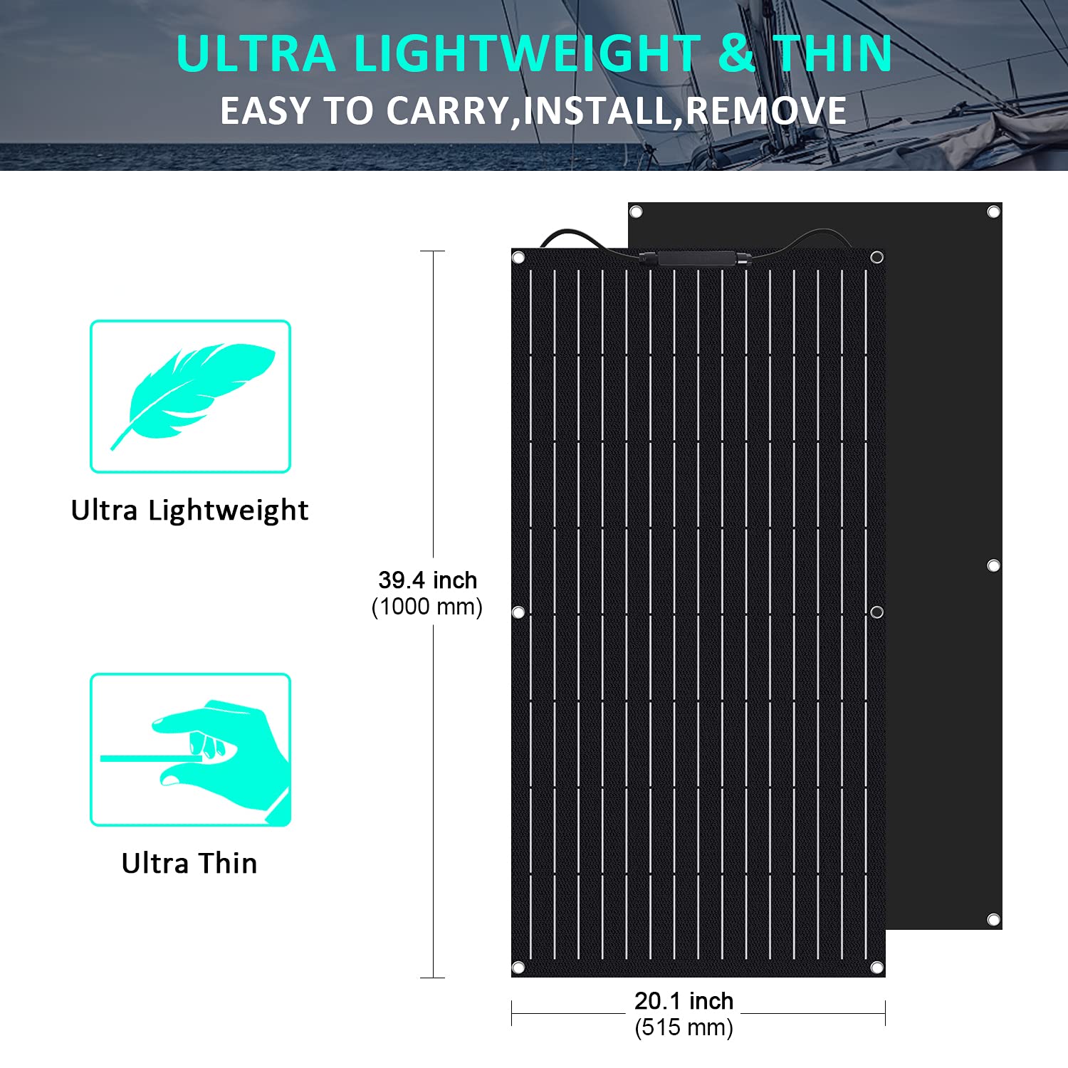 100w 12v ETFE Flexible Monocrystalline Solar Panel Module with Connector Charger Off-Grid for RV Boat Cabin Van Car Uneven Surfaces