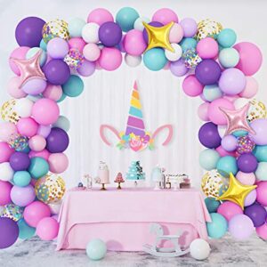 Amandir 138pcs Unicorn Balloons Arch Garland Kit, Unicorn Birthday Party Decorations for Girls Confetti Light Purple Aqua Blue Pink Balloons Set Wedding Baby Shower Party Supplies