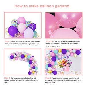 Amandir 138pcs Unicorn Balloons Arch Garland Kit, Unicorn Birthday Party Decorations for Girls Confetti Light Purple Aqua Blue Pink Balloons Set Wedding Baby Shower Party Supplies