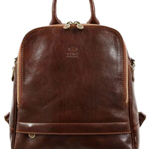 Time Resistance Leather Backpack Convertible to Shoulder Bag Full Grain Real Leather Travel Versatile Bag (Brown)