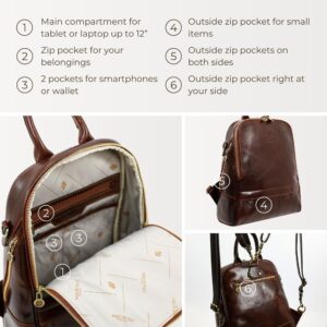 Time Resistance Leather Backpack Convertible to Shoulder Bag Full Grain Real Leather Travel Versatile Bag (Brown)