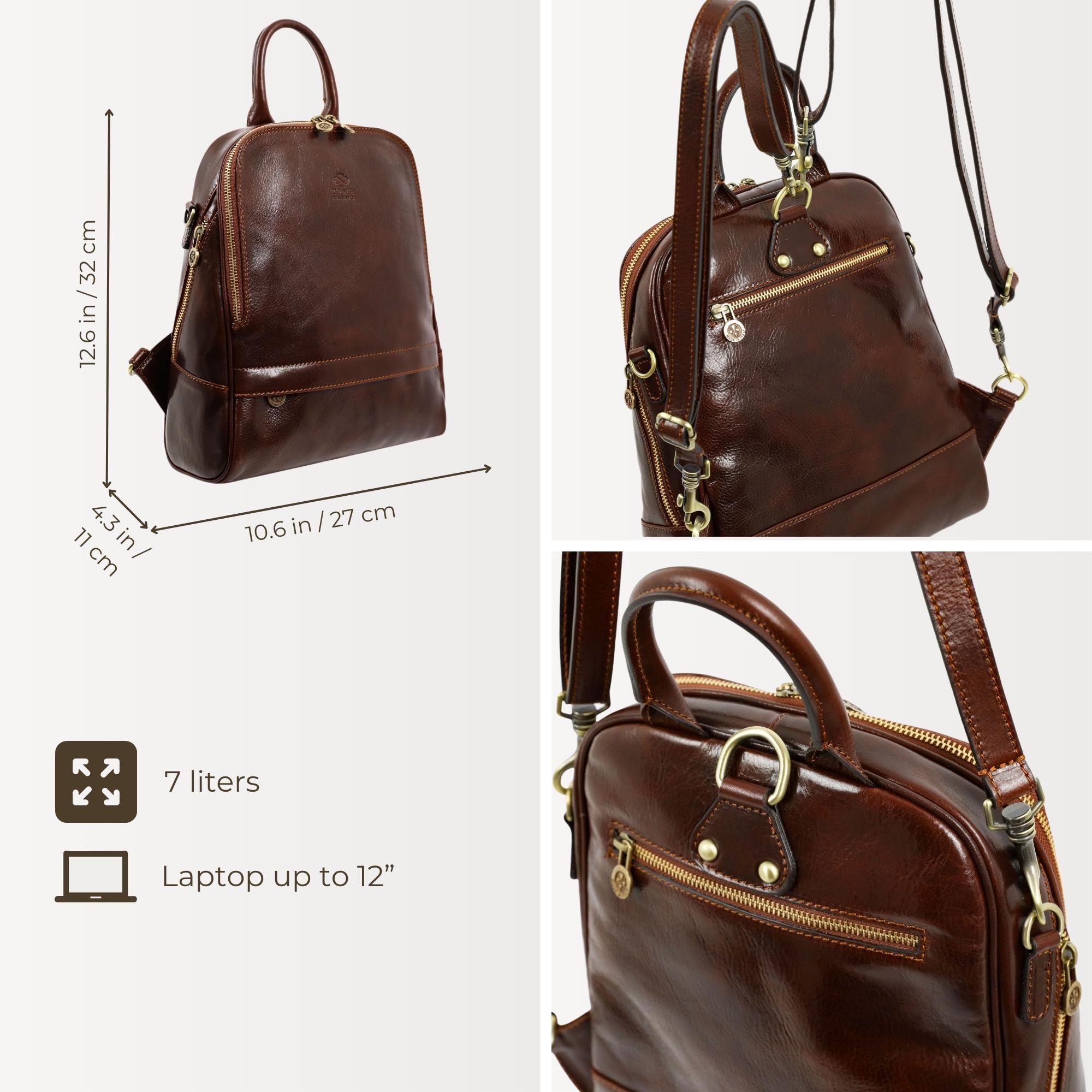 Time Resistance Leather Backpack Convertible to Shoulder Bag Full Grain Real Leather Travel Versatile Bag (Brown)