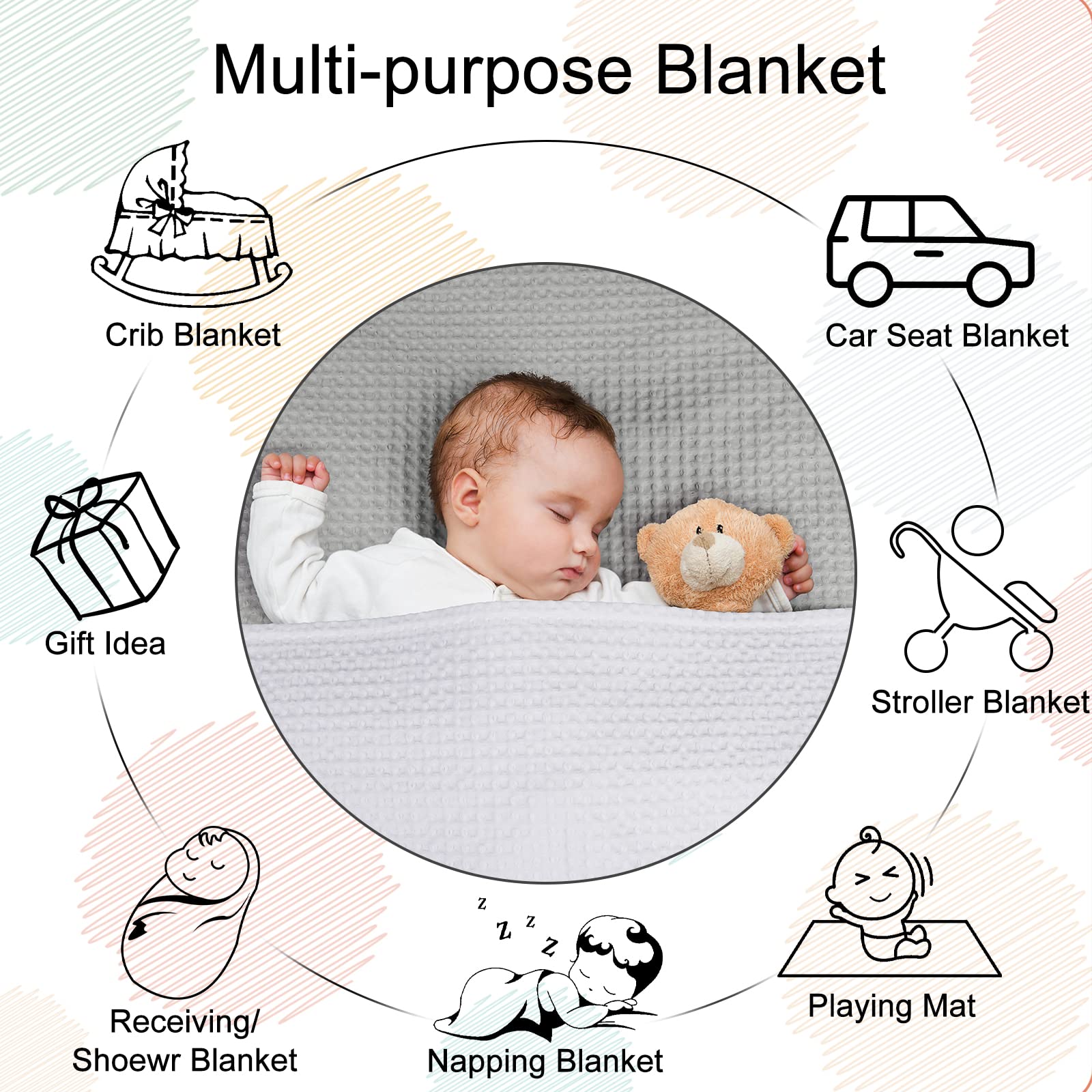 PHF 100% Cotton Baby Waffle Blankets - Lightweight Washed Soft Breathable Comfortable Swaddling Receiving Sleep Blankets - 30"x 40" Baby Toddler Blanket for Boys and Girls, White