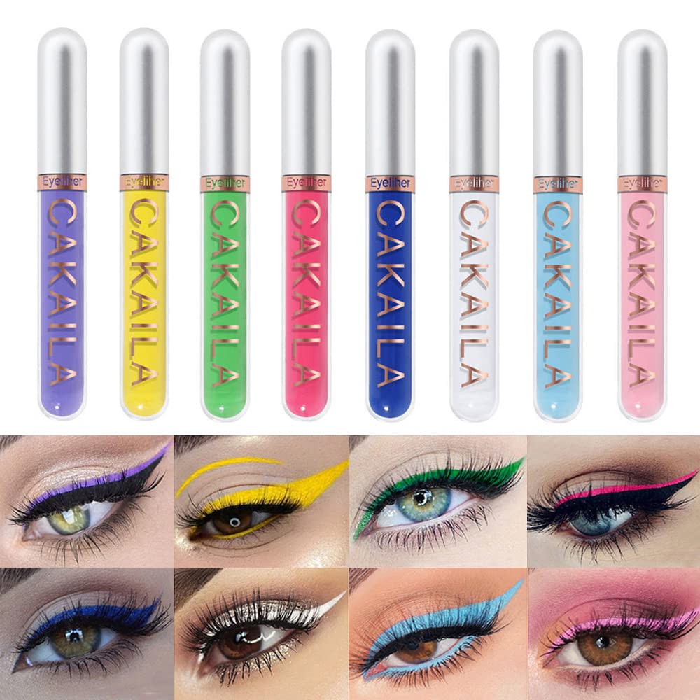 KARNAR 8 Colors Liquid Matte Eyeliner Set, Colorful White Black Red Brown Blue Purple Yellow Green Eye Liners For Party Festival Waterproof Quick Dry Eyes Makeup Kit (SET01)…