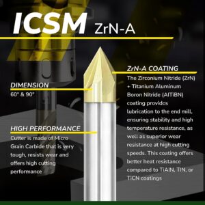 SPEED TIGER Chamfer End Mill - CNC Carving Bits, V Groove, 90 Degree, ICSM1/4"Shank 2"OVL (1 Piece, 1/4" 90°) - for Wood, Alloy Steels, Hardened Steels – Mill Bits Sets for DIYers & Professionals