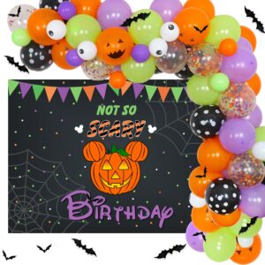 cartoon mouse halloween decorations for birthday party, halloween balloon garland arch kit with backdrop, cartoon mouse halloween theme birthday decorations for 1-5 years old girls boys