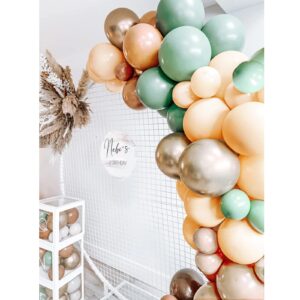 TOPLLON Sage Green Balloon Garland Kit 140 Pcs, Safari Woodland Balloon Arch with Brown Beige Gold Matte Balloons for Baby Shower Safari Birthday Decorations