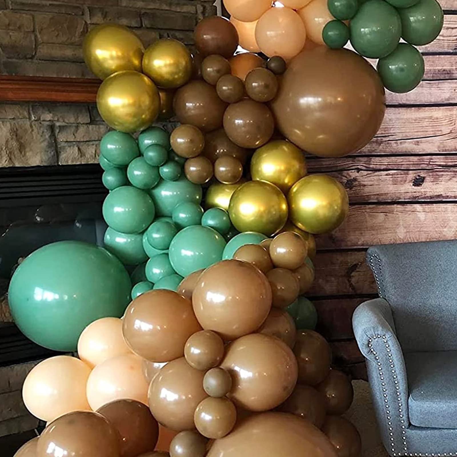 TOPLLON Sage Green Balloon Garland Kit 140 Pcs, Safari Woodland Balloon Arch with Brown Beige Gold Matte Balloons for Baby Shower Safari Birthday Decorations