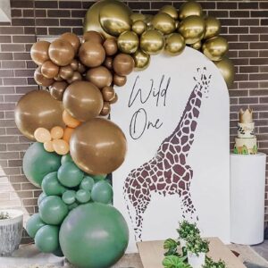 TOPLLON Sage Green Balloon Garland Kit 140 Pcs, Safari Woodland Balloon Arch with Brown Beige Gold Matte Balloons for Baby Shower Safari Birthday Decorations