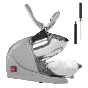okf ice shaver prevent splash electric three blades snow cone maker stainless steel shaved ice machine 380w 220lbs/hr home and commercial ice crushers (silver)