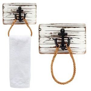 okuna outpost 2 pack nautical towel ring holder, anchor bathroom decor and accessories (9 x 6 in)