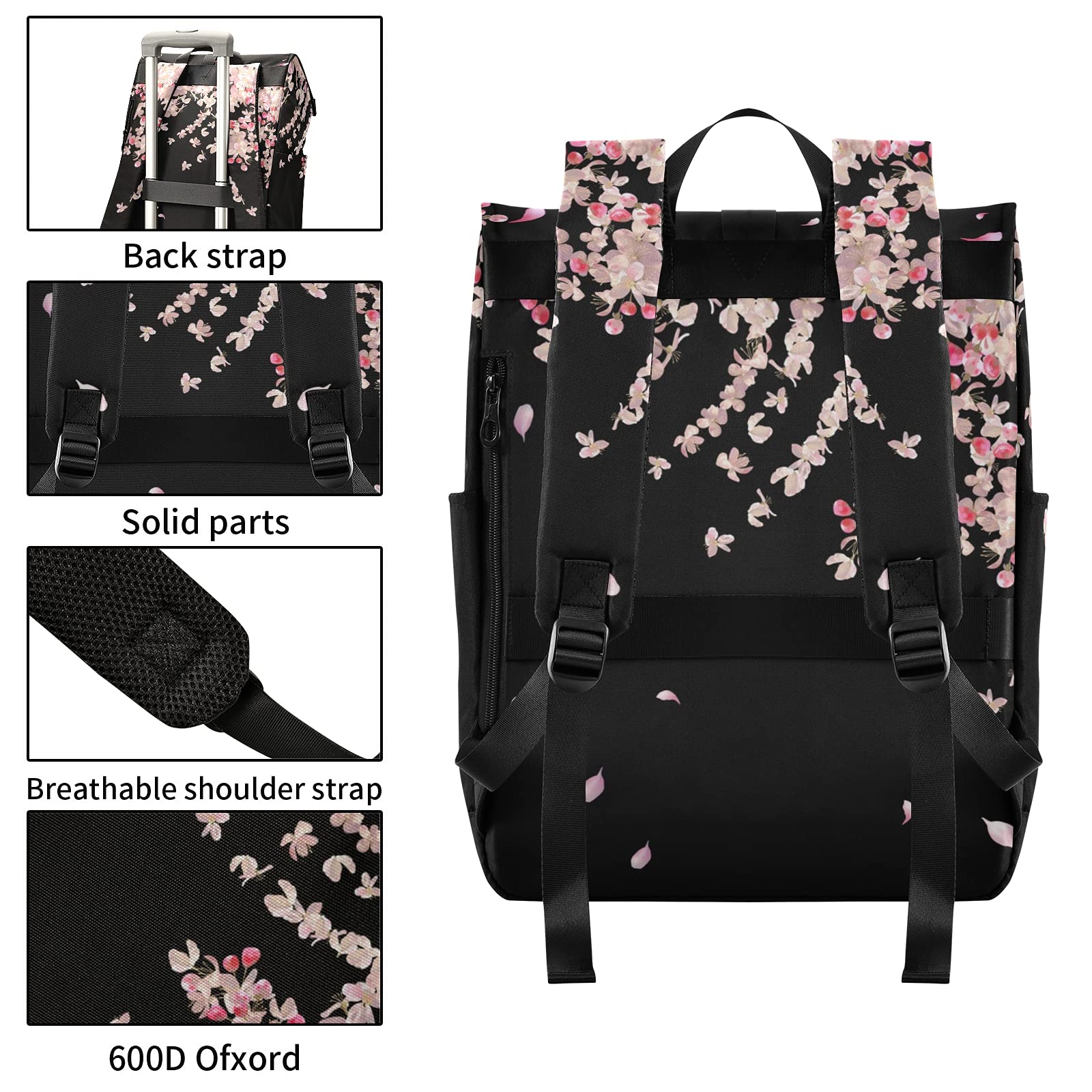 ALAZA Flying Plum Cherry Blossom Flowers Large Laptop Backpack Purse for Women Men Waterproof Anti Theft Roll Top Backpack, 13-17.3 inch