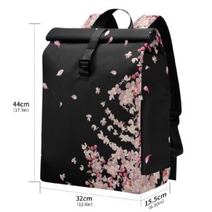 ALAZA Flying Plum Cherry Blossom Flowers Large Laptop Backpack Purse for Women Men Waterproof Anti Theft Roll Top Backpack, 13-17.3 inch