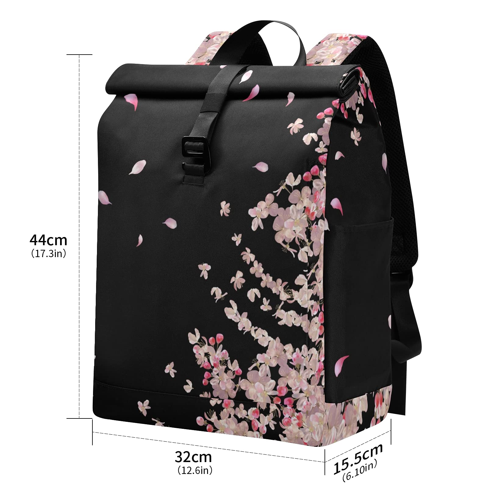 ALAZA Flying Plum Cherry Blossom Flowers Large Laptop Backpack Purse for Women Men Waterproof Anti Theft Roll Top Backpack, 13-17.3 inch