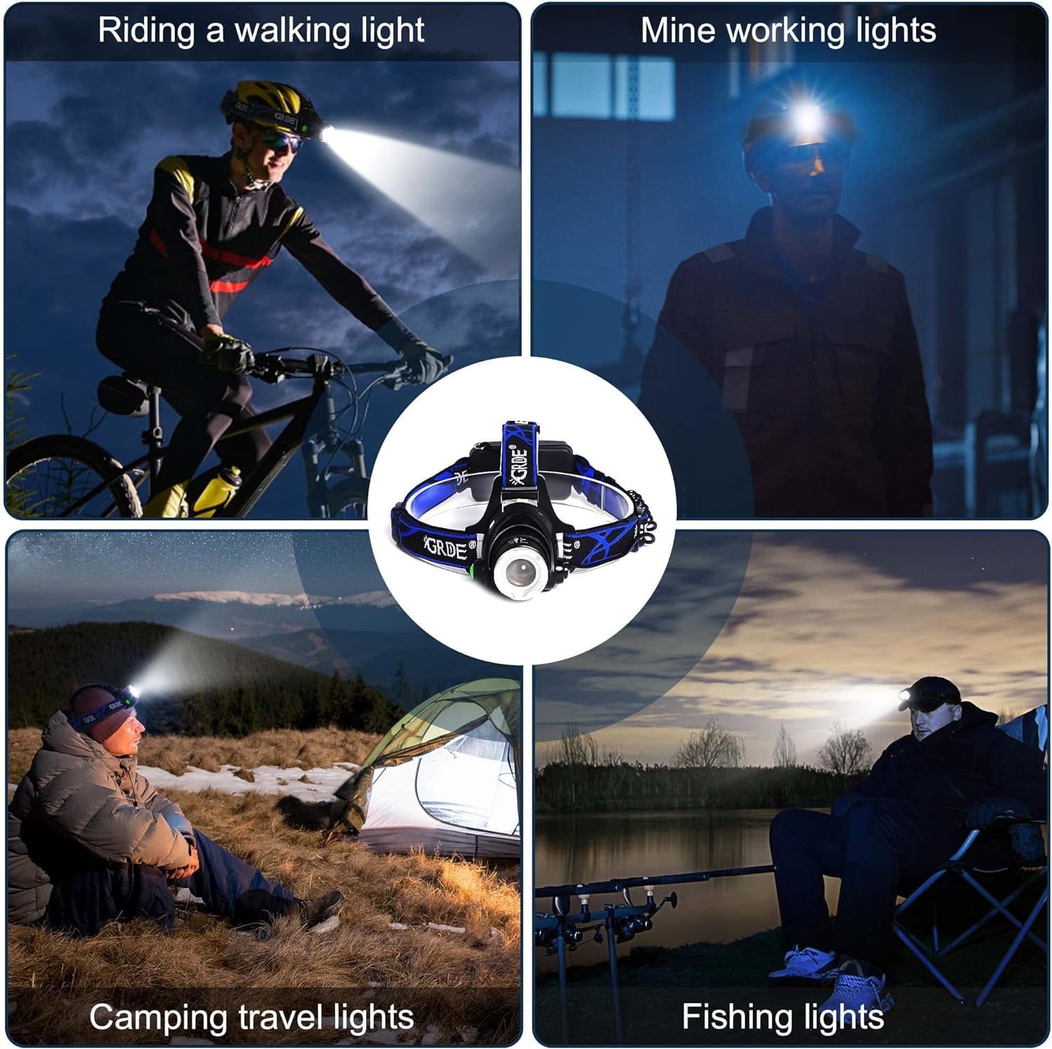 OEUUDD Headlamp, Upgrade 8000 High Lumens Ultra Bright Headlamp, 3 Modes Micro-USB Rechargeable LED Work Headlight Waterproof Flashlights Headlamps for Adults Running Camping Fishing Hiking Biking