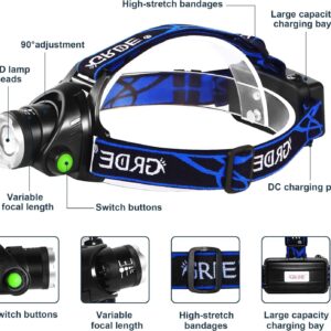 OEUUDD Headlamp, Upgrade 8000 High Lumens Ultra Bright Headlamp, 3 Modes Micro-USB Rechargeable LED Work Headlight Waterproof Flashlights Headlamps for Adults Running Camping Fishing Hiking Biking