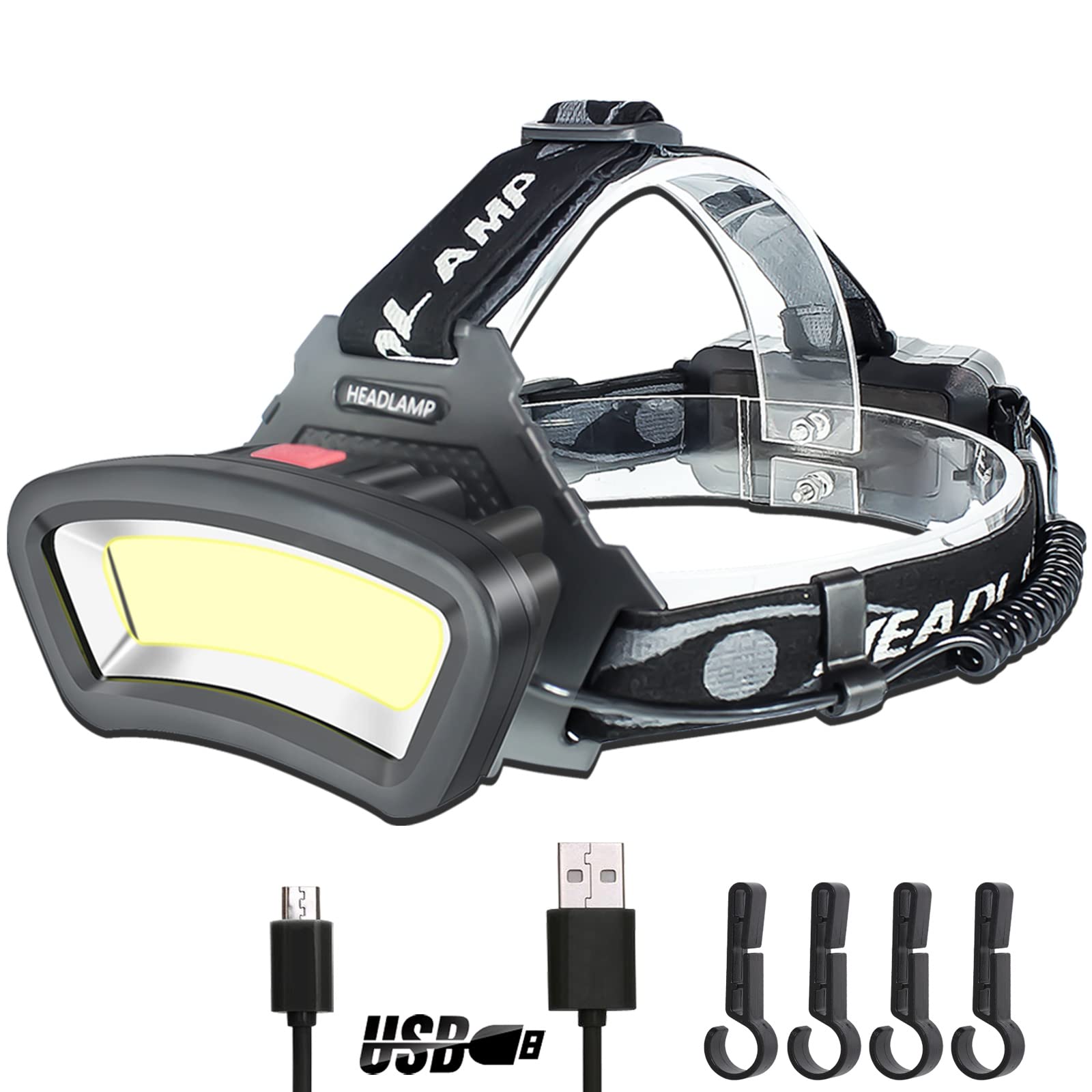 DARKBEAM COB Floodlight Headlamp USB Rechargeable with Red Light, 2000 Lumen LED Headlight - Car Maintenance and Night Construction 6-10 Hours Long Battery Life