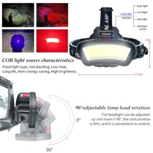 DARKBEAM COB Floodlight Headlamp USB Rechargeable with Red Light, 2000 Lumen LED Headlight - Car Maintenance and Night Construction 6-10 Hours Long Battery Life