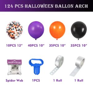 Halloween Decorations Balloon, 124 Pcs Balloons Arch Garland Kit With Spider Webs, Indoor Outdoor Halloween Decor for Birthday Party