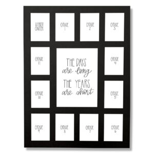 school days picture mat with multiple openings–12x16 school years photo collage – the days are long picture mat – no frame - kindergarten to 12th grade graduation (13 photos, k-12th, black)