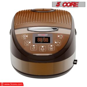 5 Core 5.3Qt Asian Rice Cooker Digital Programmable 15-in-1 Ergonomic Large soft Touch push button Electric Multi Cooker, Steamer Pot, Warmer 21 Cups 24 Hour Delay Timer Auto Keep Warm Feature RC 0502