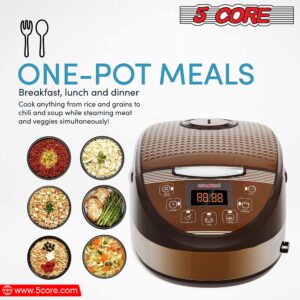 5 Core 5.3Qt Asian Rice Cooker Digital Programmable 15-in-1 Ergonomic Large soft Touch push button Electric Multi Cooker, Steamer Pot, Warmer 21 Cups 24 Hour Delay Timer Auto Keep Warm Feature RC 0502