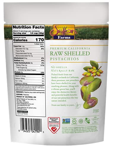 Setton Farms Naturally Raw Shelled Pistachios, No Shell, Non-GMO Project Verified, Certified Gluten Free, Vegan and Kosher, Heart Healthy Snack, 5 Oz