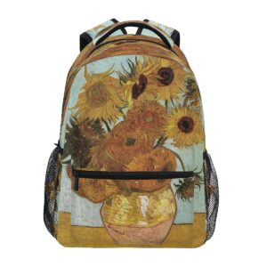 xigua van gogh sunflower art backpack bookbags laptop backpack for boys girls teens, college backpack water resistant travel bookbag