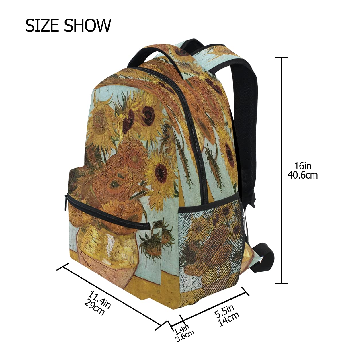 xigua Van Gogh Sunflower Art Backpack Bookbags Laptop Backpack for Boys Girls Teens, College Backpack Water Resistant Travel Bookbag