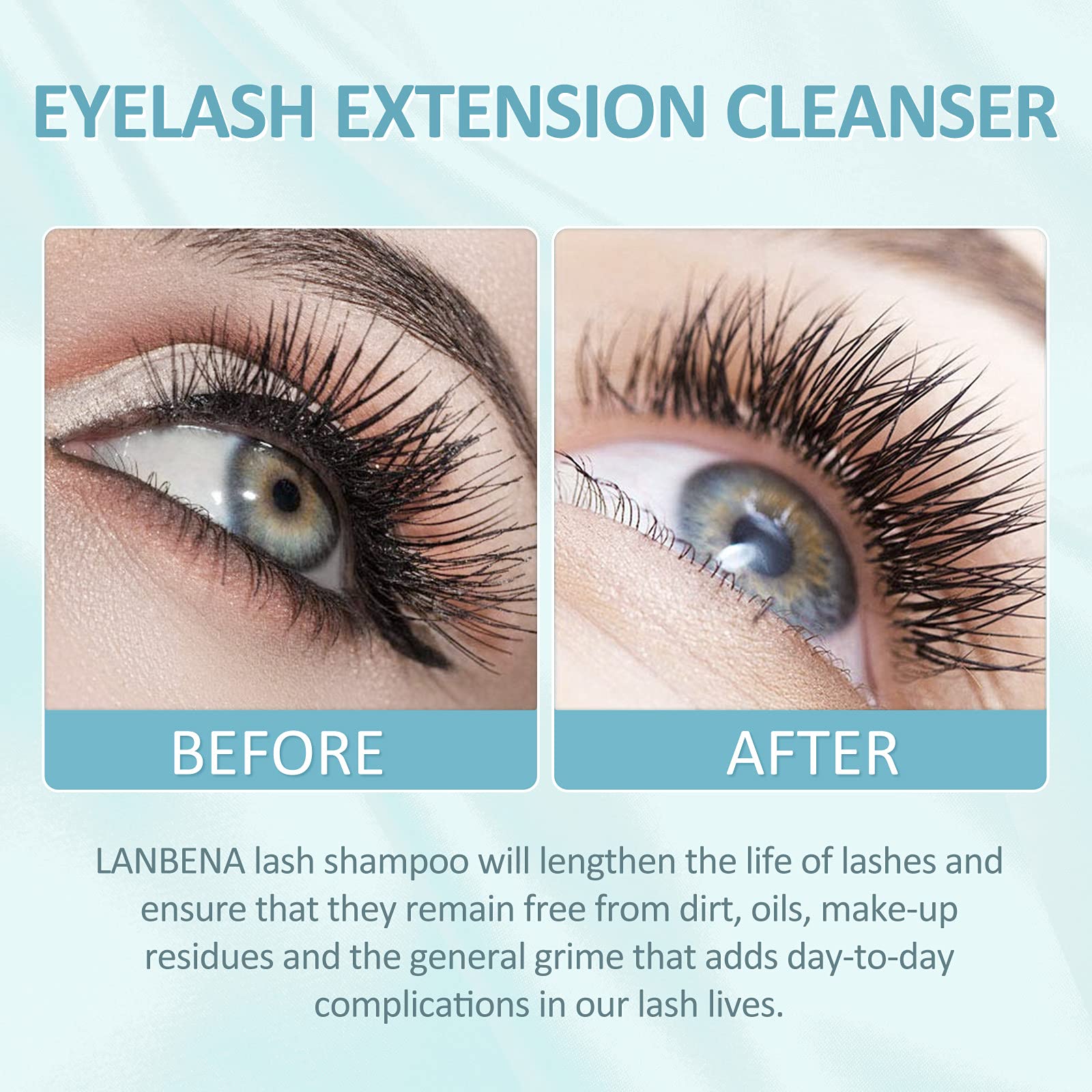 Eyelash Extension Cleanser, Lash Shampoo with 2 Brushes, Eyelash Extension Shampoo, Chamomile Eyelash Foam Cleaner, Paraben & Sulfate & Oil Free for Salon and Home Use (60ml 2 Fl Oz)