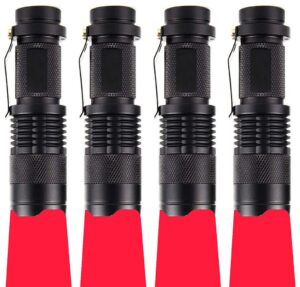 wayllshine (pack of 4 single mode red light flashlight, 1 mode red led flashlight red flashlight torch, red led red light for astronomy, aviation, night observation