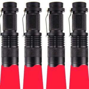 WAYLLSHINE (Pack of 4 Single Mode Red Light Flashlight, 1 Mode Red LED Flashlight Red Flashlight Torch, Red LED Red Light for Astronomy, Aviation, Night Observation