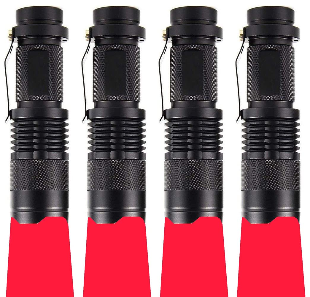 WAYLLSHINE (Pack of 4 Single Mode Red Light Flashlight, 1 Mode Red LED Flashlight Red Flashlight Torch, Red LED Red Light for Astronomy, Aviation, Night Observation