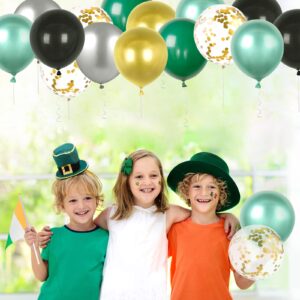 60Pcs Green Party Balloons,GAGAKU 12 Inches Chrome Metallic Dark Green Black Silver Gold Helium Balloon Garland Arch Kit with Latex Green Confetti Balloons for Wedding Baby Shower Birthday