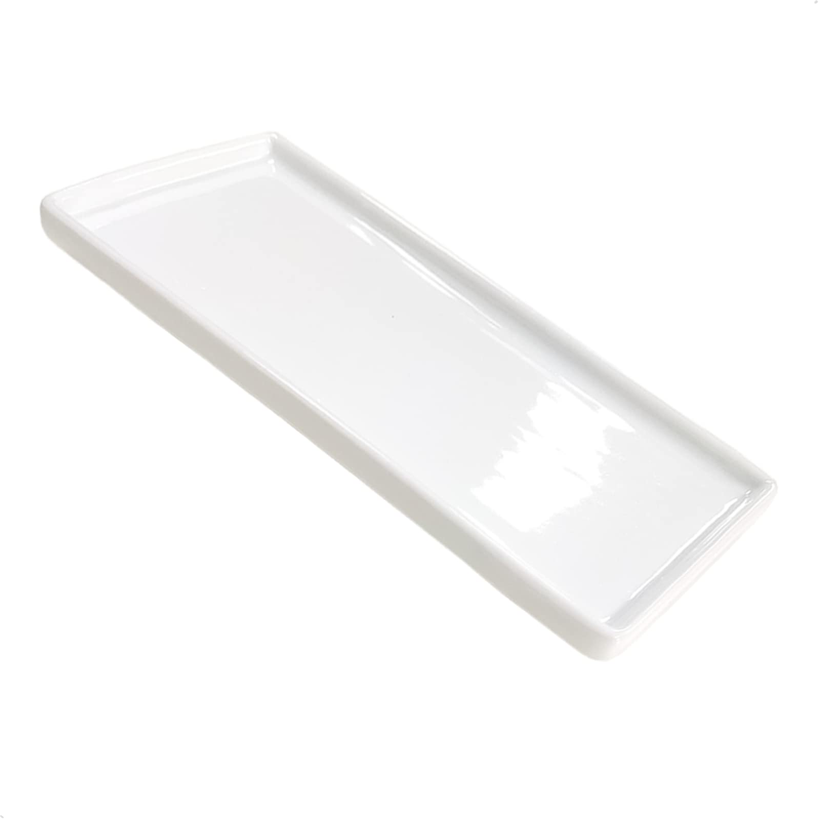 Small White Ceramic Tray, Rectangle Kitchen Sink Trays, Bathroom Holder & Organizer for Soap, Candles, Towel, Plant