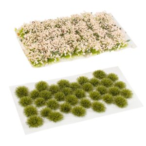 35 pcs static grass tuft model grass tufts railway artificial grass and 28 pcs bushy tuft pink flower cluster vegetation groups for diy architecture building model train landscape railroad scenery