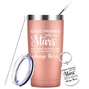 good friends are like stars, christmas gifts for women friends, female friend, girlfriend, mom, sisters, sometimes she is alone, this is her reminder, cute mug tumbler cup 20 oz with a keychain