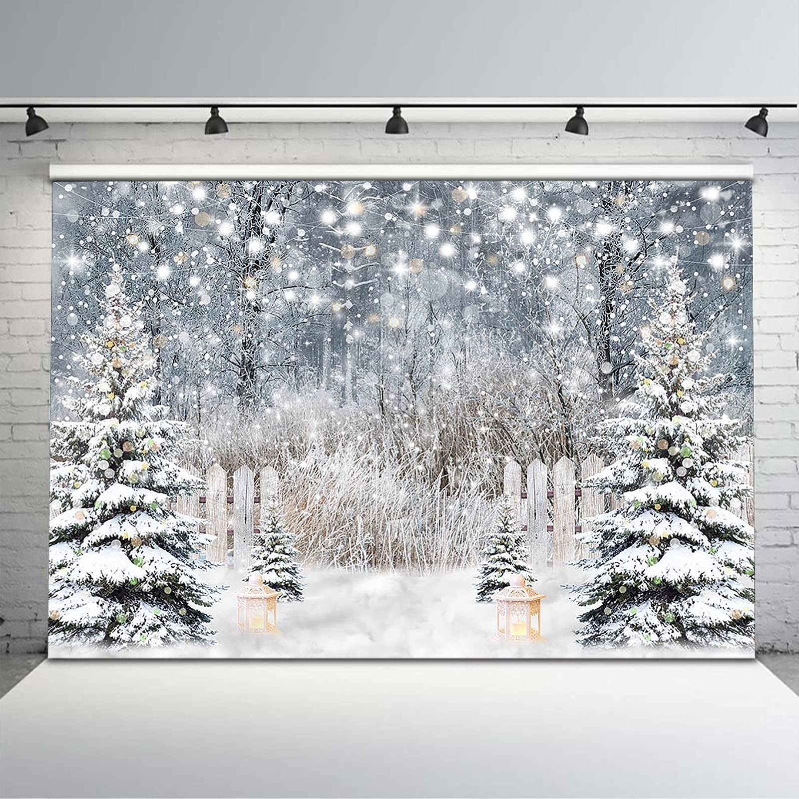 Avezano Winter Photography Backdrop Glitter Snowy Forest Pine Tree Background Snow Christmas Xmas Holiday Party Decor Banner Portrait Studio Booth Photobooth Props (10x8)