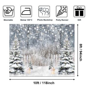 Avezano Winter Photography Backdrop Glitter Snowy Forest Pine Tree Background Snow Christmas Xmas Holiday Party Decor Banner Portrait Studio Booth Photobooth Props (10x8)