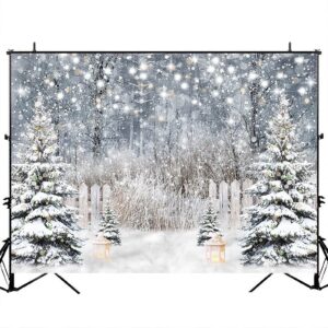 Avezano Winter Photography Backdrop Glitter Snowy Forest Pine Tree Background Snow Christmas Xmas Holiday Party Decor Banner Portrait Studio Booth Photobooth Props (10x8)