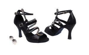 very fine dancesport shoes ladies' latin, rhythm & salsa dance shoes - sera7017 2.5 inch heel + one pair of heel protectors bundle (black, numeric_8)