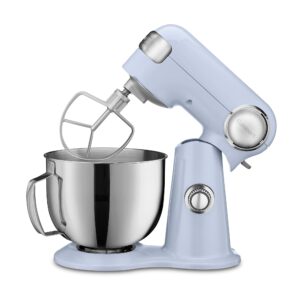 cuisinart stand mixer, 12 speed, 5.5 quart stainless steel bowl, chef’s whisk, mixing paddle, dough hook, splash guard w/ pour spout, frosted blue, sm-50blu,arctic blue