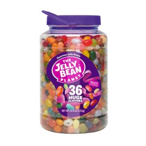 the jelly bean planet 36 huge flavors 42.5 oz jar - jelly beans - chewy fruit flavored candy - gluten free snacks - candy bulk - party gift
