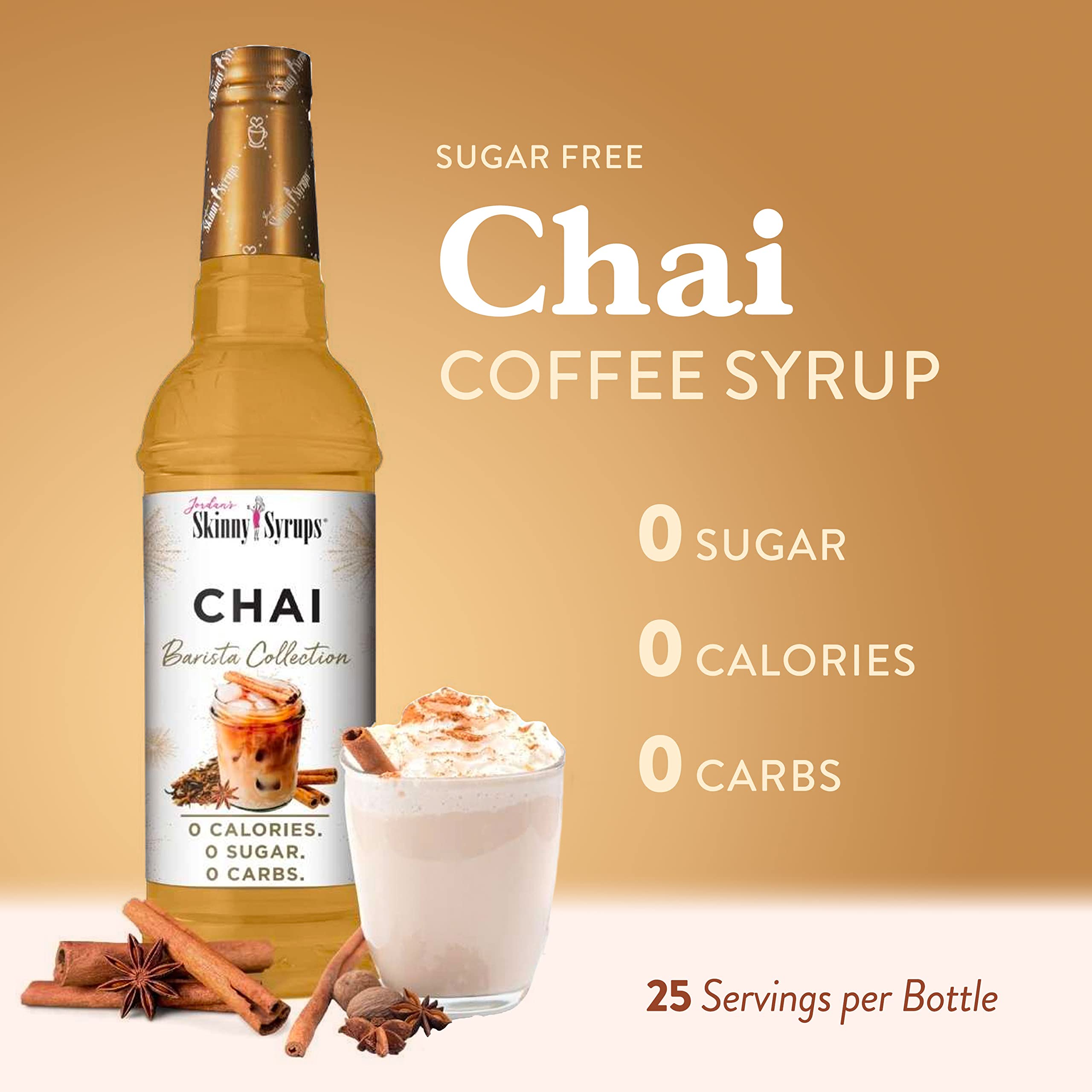 Jordan's Sugar Free Chai Syrup - 25.4oz, Gluten Free, Keto, For Coffee, Latte, Shakes